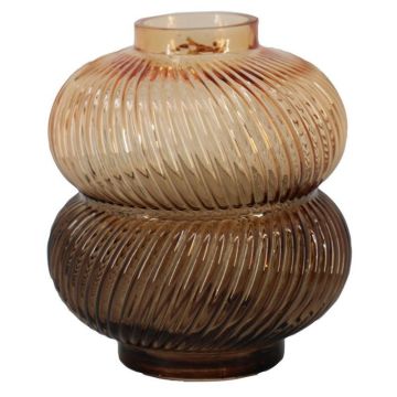 Vase décoratif en verre KORNELIA avec des rainures, ambre-brun-transparent, 16,3cm, Ø14,7cm Vase décoratif en verre KORNELIA avec des rainures, ambre-brun-transparent, 16,3cm, Ø14,7cm