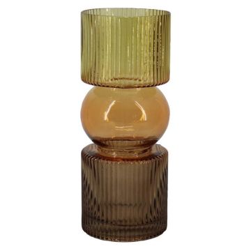 Vase décoratif en verre NIAMH avec des rainures, cognac-ambre-brun-transparent, 25,3cm, Ø10cm
