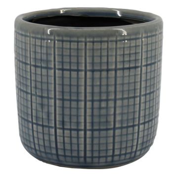 Pot à plantes RESCHADA, céramique, motif à carreaux, bleu, 12,5cm, Ø13,2cm