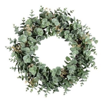 Couronne artificielle d'eucalyptus LEMTI avec des fleurs, gris-vert, Ø40cm