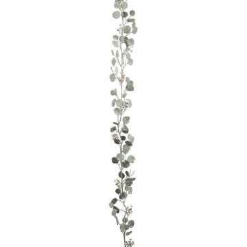 Guirlande artificielle d'eucalyptus KEMNIR avec des fleurs, enneigée, blanc-vert, 175cm