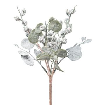 Plante artificielle Eucalyptus ZORHEN, tige, fruits, aspect givré, vert-gris, 28cm Plante artificielle Eucalyptus ZORHEN, tige, fruits, aspect givré, vert-gris, 28cm