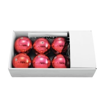 Boule de sapin de Noël ESTRELLA avec LED, 6 pièces, rouge brillant, Ø6cm