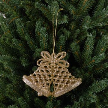 Décoration de sapin de Noël Cloches suspendues SCOUT, acrylique, paillettes, or, 11x3x8cm