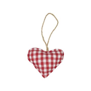 Suspension déco cœur FANNAR en coton, kariert, rouge-blanc, Ø10cm