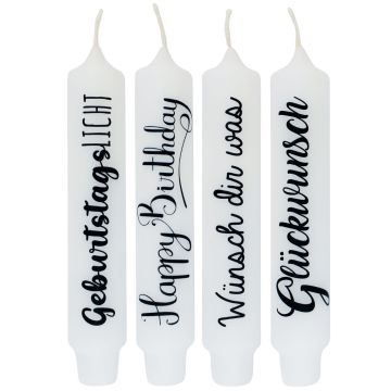 Bougie longue avec dicton KELANI, souhaits en allemand, 4 bougies, 4 dictons, multicolore, 16,5cm, Ø2,8cm, 6h Bougie longue avec dicton KELANI, souhaits en allemand, 4 bougies, 4 dictons, multicolore, 16,5cm, Ø2,8cm, 6h