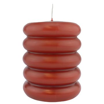 Bougie bloc MONISHA avec des rainures horizontales, vieux rouge, 11cm, Ø9cm, 69h - Made in Germany