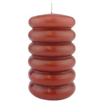 Bougie bloc MONISHA avec des rainures horizontales, vieux rouge, 15cm, Ø9cm, 69h - Made in Germany