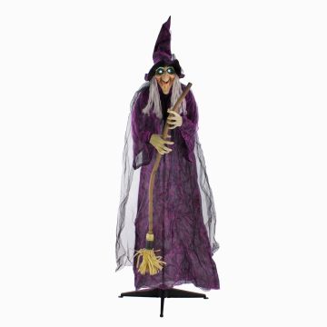 Décoration d'Halloween sorcière FERDERRA avec fonction de mouvement et de son, balai, LED, 175 cm Décoration d'Halloween sorcière FERDERRA avec fonction de mouvement et de son, balai, LED, 175 cm