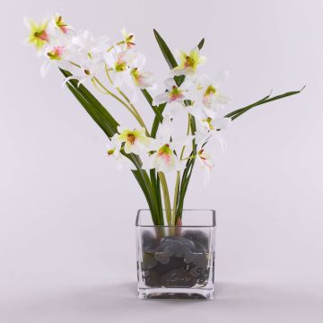 Orchidée Dendrobium artificielle ZUZA en verre décoratif, blanc-vert, 35cm Orchidée Dendrobium artificielle ZUZA en verre décoratif, blanc-vert, 35cm