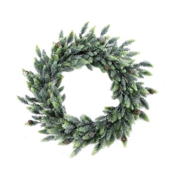 Couronne déco Épicéa NAGORI avec pommes de pin, givré, Ø55cm Couronne déco Épicéa NAGORI avec pommes de pin, givré, Ø55cm