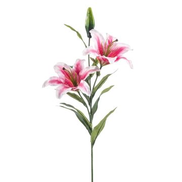 Branche déco Lis tigré RAISA, rose vif-blanc, 85cm, Ø17-18cm