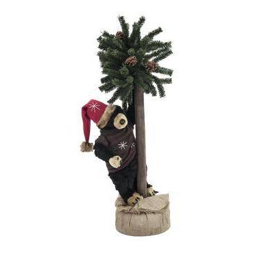 Figurine décorative « Ours de Noël JOEL » avec sapin, marron, 105 cm