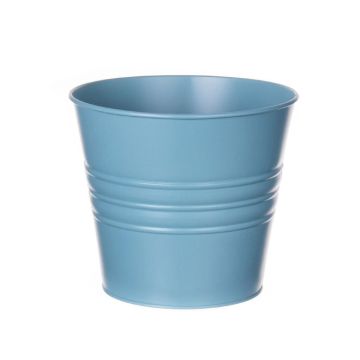 Pot à plantes rond MICOLATO avec rainures, zinc, bleu clair, 16cm, Ø20,5cm
