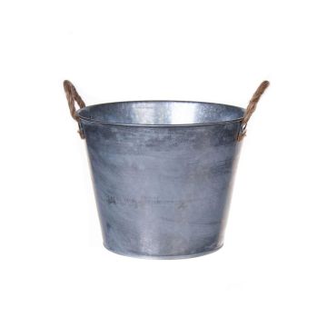 Pot de fleurs rond BIMETO avec poignées, en zinc, argenté, 18,5 cm, Ø 22,5 cm