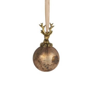 Boule de Noël NUMI en verre, Cerf, brun antique, Ø8cm