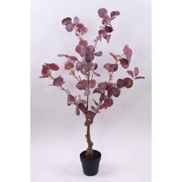 Arbre décoratif Eucalyptus WISCHERA, fruits, tronc artificiel, pot décoratif, rouge bourgogne-gris, 90cm