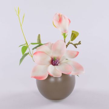 Magnolia artificiel FEMI dans un pot en céramique beige, couleur abricot, 20 cm, Ø 17 cm