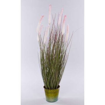 Pennisetum alopecuroides artificiel SVERRE avec des panicules, pot en zinc, rose-vert, 80cm