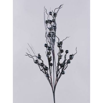 Branche artificielle d'églantier ARGYLE avec des cynorrhodons, paillettes, noir, 90cm