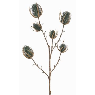 Branche artificielle de cardère sauvage LORISU, vert pétrole, 65cm, Ø3-4cm