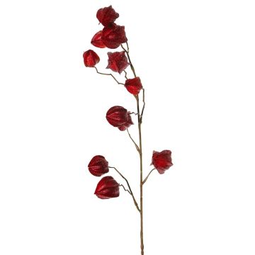 Branche artificielle de physalis AINOS, fruits, paillettes, rouge bordeaux, 80 cm