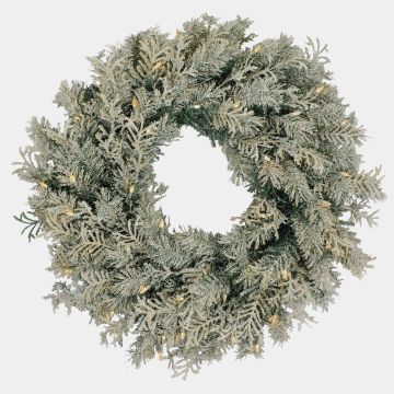 Couronne d'hiver artificielle LUND, givrée, LED, verte, Ø 60 cm Couronne d'hiver artificielle LUND, givrée, LED, verte, Ø 60 cm