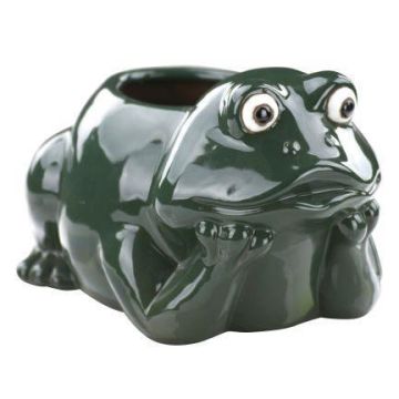 Pot de fleurs « Grenouille » BYKAN, en céramique, vert foncé, 31 x 22 x 19 cm