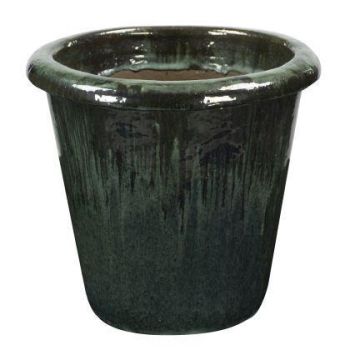 Pot de fleurs ELVORN en terre cuite, émaillé, dégradé de couleurs, vert jade, 52 cm, Ø 55 cm
