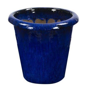 Pot de fleurs ELVORN en terre cuite, émaillé, dégradé de couleur, bleu, 44 cm, Ø 47 cm