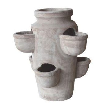 Étagère à herbes aromatiques et pot de fleurs ILMORA en terre cuite, fait main, marron, 48 cm, Ø 41 cm