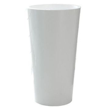 Vase à plantes rond et haut THERESITA en plastique, avec insert, kit d'arrosage, blanc, 61,5cm, Ø33cm