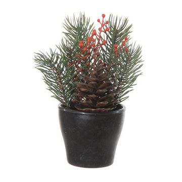 Arrangement artificiel de sapin et de gaultheria NIAM, pot décoratif, vert-rouge, 14cm, Ø8cm Arrangement artificiel de sapin et de gaultheria NIAM, pot décoratif, vert-rouge, 14cm, Ø8cm