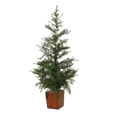 Arbre décoratif Sapin CEDARIO avec pommes de pin, dans un pot en bois, 110cm