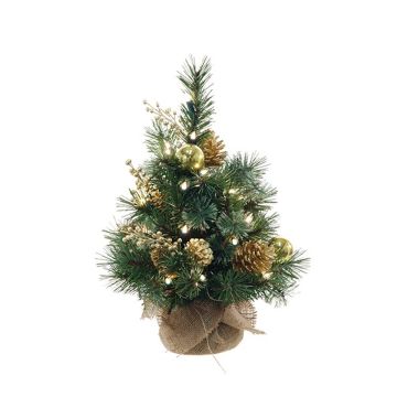 Arbre de Noël artificiel CEDO, sac en jute, pommes de pin, baies, LEDs, vert-or, 45cm Arbre de Noël artificiel CEDO, sac en jute, pommes de pin, baies, LEDs, vert-or, 45cm