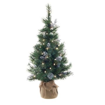 Arbre de Noël artificiel CEDO, sac en jute, pommes de pin, baies, LEDs, vert-argenté, 90cm Arbre de Noël artificiel CEDO, sac en jute, pommes de pin, baies, LEDs, vert-argenté, 90cm