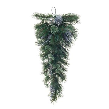 Sapin décoratif CICILIA, suspendu, pommes de pin, boules, baies, vert-argenté, 75cm Sapin décoratif CICILIA, suspendu, pommes de pin, boules, baies, vert-argenté, 75cm