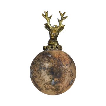 Boule de Noël NUMI en verre, Cerf, or antique, Ø8cm