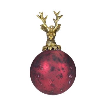 Boule de Noël NUMI en verre, Cerf, rouge antique, Ø8cm