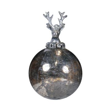 Boule de Noël NUMI en verre, Cerf, argent antique, Ø10cm