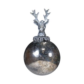 Boule de Noël NUMI en verre, Cerf, argent antique, Ø8cm
