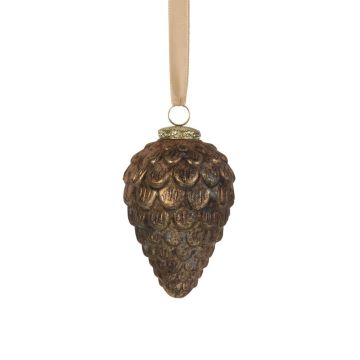 Suspension de Noël pomme de pin NUMI en verre, brun antique, 14cm