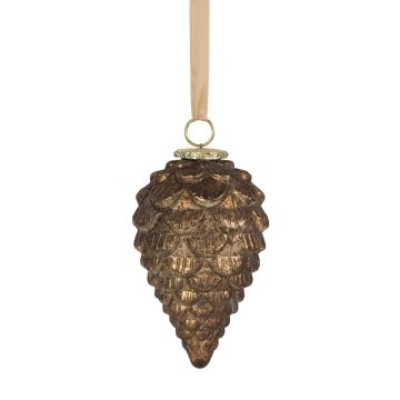 Suspension de Noël pomme de pin NUMI en verre, brun antique, 18cm