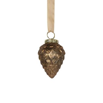 Suspension de Noël pomme de pin NUMI en verre, brun antique, 8cm
