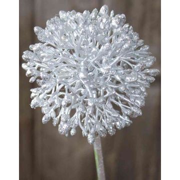 Allium artificiel HELLA, scintillant, argent, 45cm