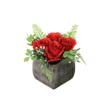 Arrangement de rose et de millepertuis artificiel ABUD, pot décoratif, rouge, 17cm, Ø18cm Arrangement de rose et de millepertuis artificiel ABUD, pot décoratif, rouge, 17cm, Ø18cm