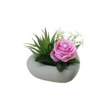 Arrangement de rose et d'agave artificiel BEVIS, pot décoratif, lilas-blanc, 14cm, Ø18cm Arrangement de rose et d'agave artificiel BEVIS, pot décoratif, lilas-blanc, 14cm, Ø18cm