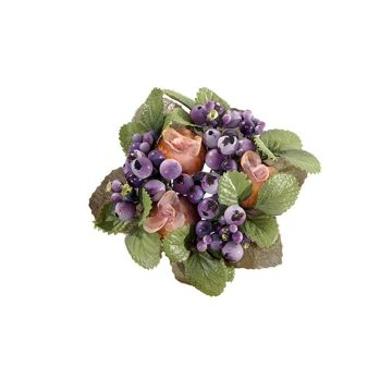 Couronne de bougie décorative STELLAN avec symphorines, bourgeons, lilas-saumon, Ø10cm Couronne de bougie décorative STELLAN avec symphorines, bourgeons, lilas-saumon, Ø10cm