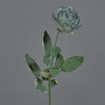 Rose artificielle FREIDA, collection écologique, gris-bleu clair, 65cm, Ø7cm