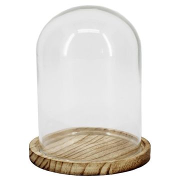 Cloche en verre DANILLA avec socle en bois marbré, transparente, 14,5cm, Ø11,5cm
